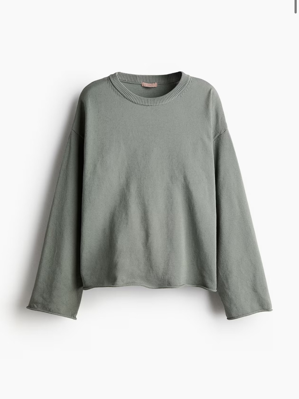 H&M Muted Sage Green Knit Crewneck Sweater + Shorts Set